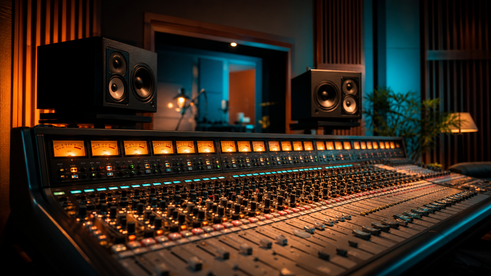 Console da mixaggio e monitor da studio nello studio di equalizzazione audio di Caserta
